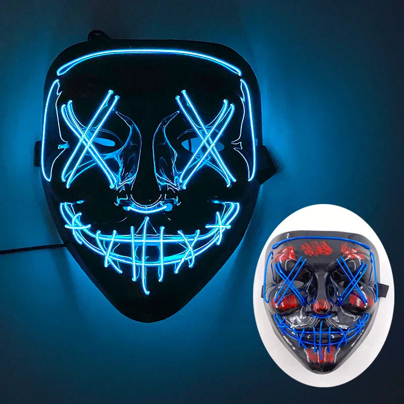 Neon LED Ansiktsmask, handmålad, full täckning med blinkande lägen, PVC + EL