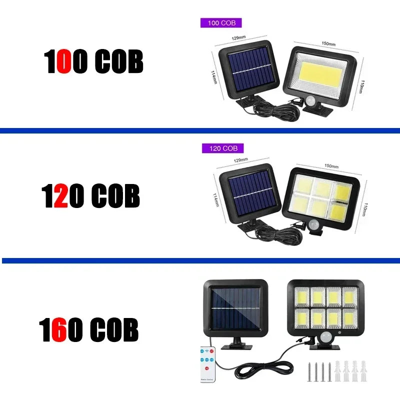 100 COB LED Solarlampe med bevægelsessensor og 3 indstillinger - IP65
