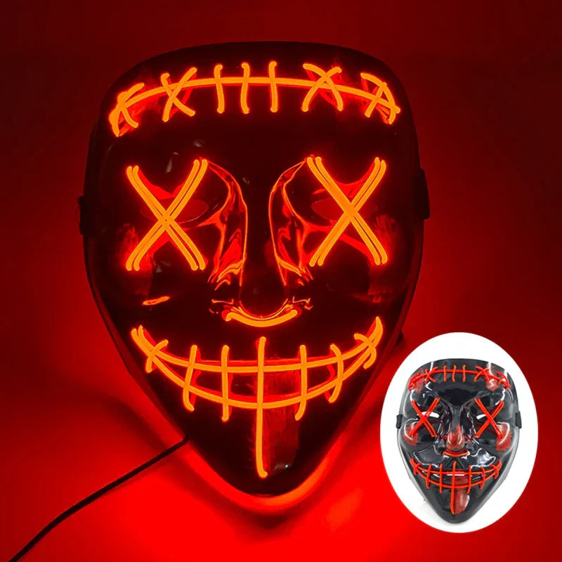 Neon LED Ansiktsmask, handmålad, full täckning med blinkande lägen, PVC + EL