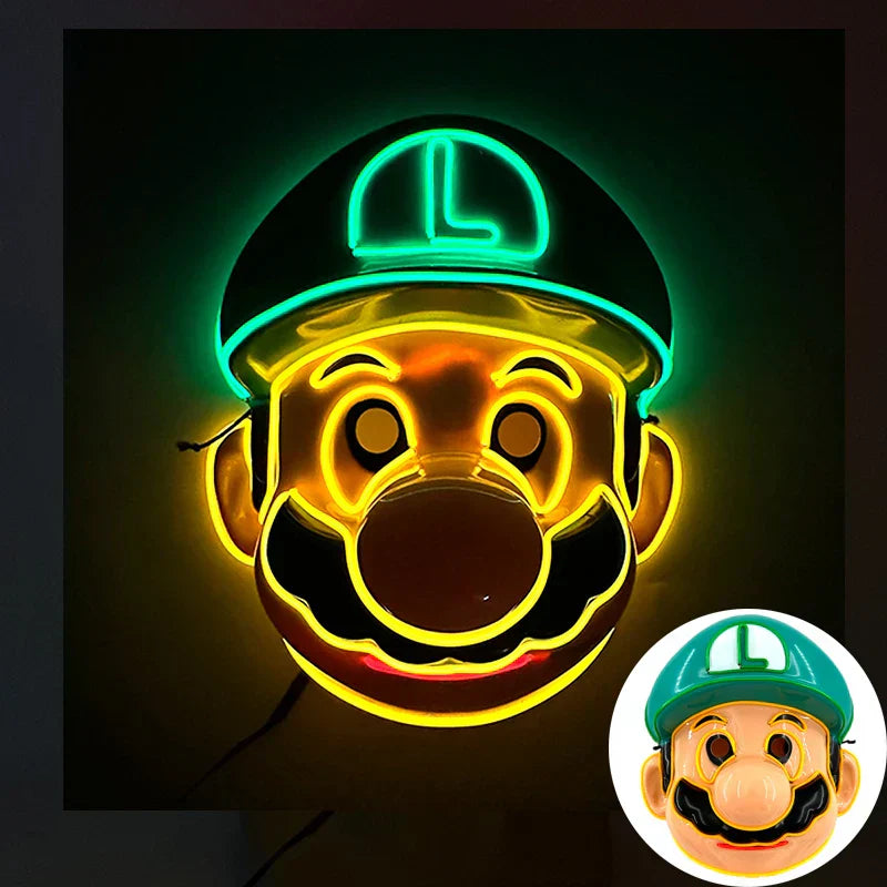 Neon LED Ansiktsmask, handmålad, full täckning med blinkande lägen, PVC + EL