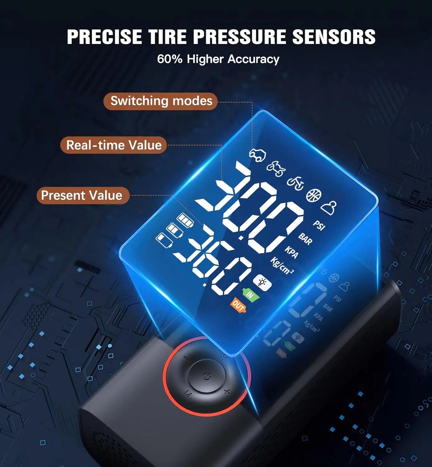 Trådløs dækpumpe 150PSI, 4000mAh, LCD, USB-C