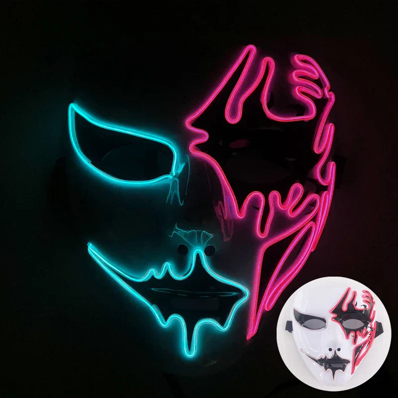 Neon LED Ansiktsmask, handmålad, full täckning med blinkande lägen, PVC + EL