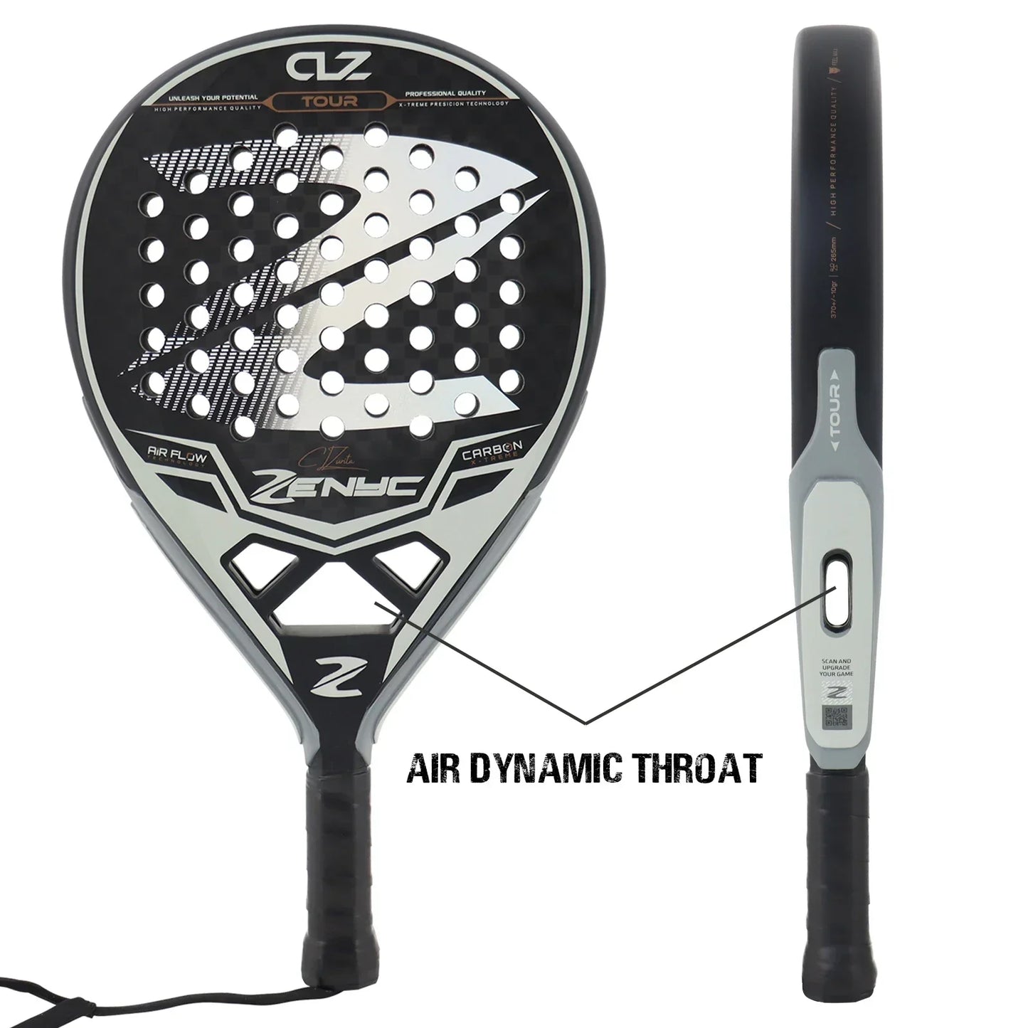 Lättvikts padelracket i kolfiber, matt finish, för nybörjare och proffs