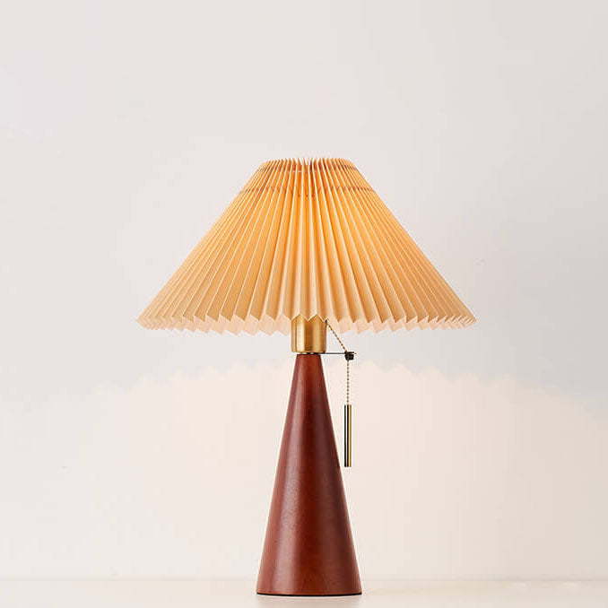 Japansk bordslampa med plisserad skärm i trä och tygdesign
