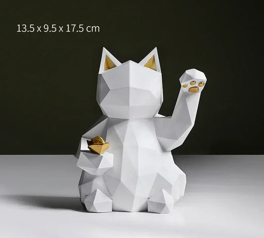 Minimalistisk Geometrisk Kat Statue til Held og Lykke