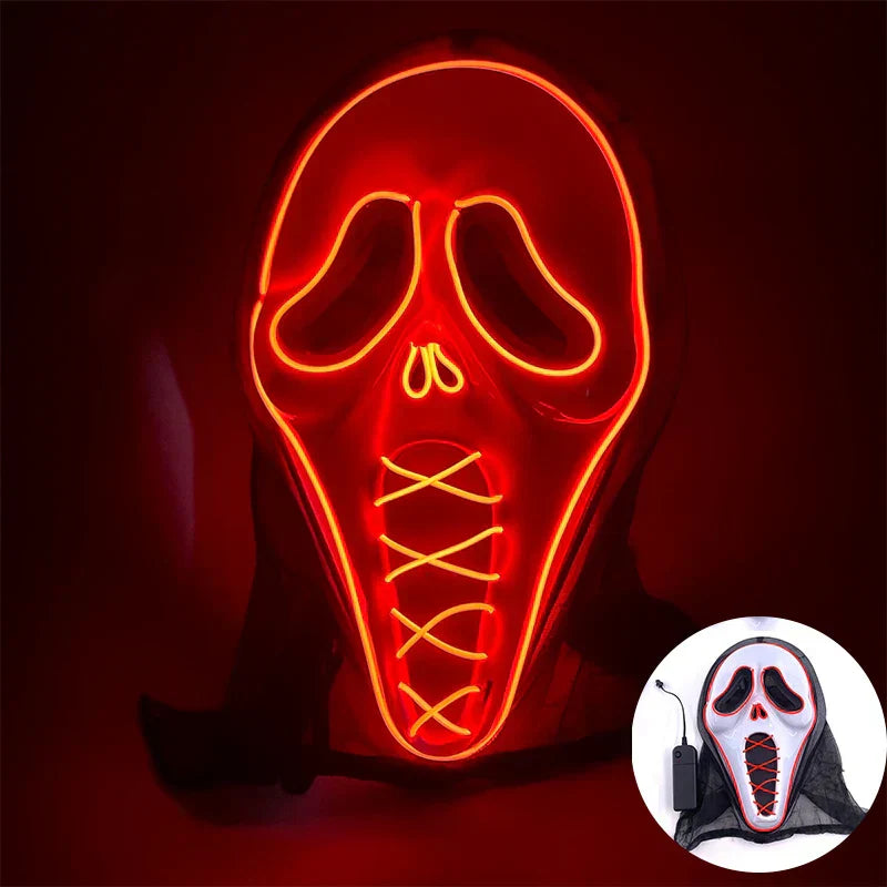 Neon LED Ansiktsmask, handmålad, full täckning med blinkande lägen, PVC + EL