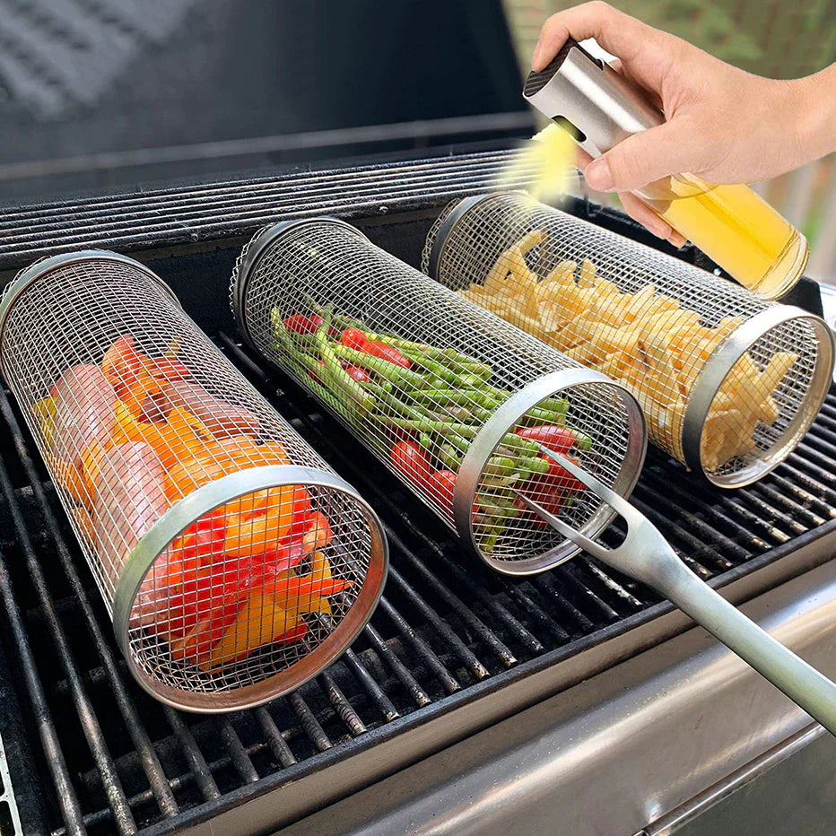 Cylindrisk grill för kött och grönsaker