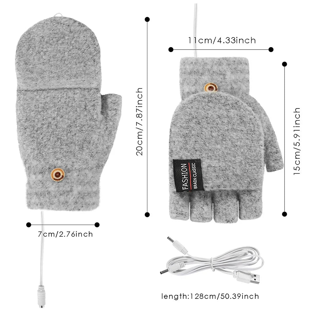 USB Värmehandskar | 3 Temperaturinställningar | Mjukt Stickat Material | Unisex Storlek