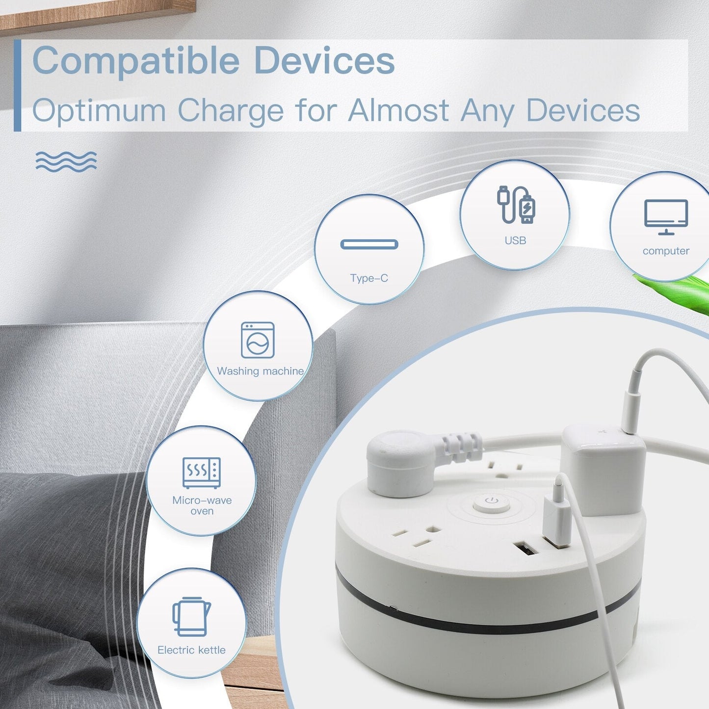 Round Total Connect-kabel för strömförlängning