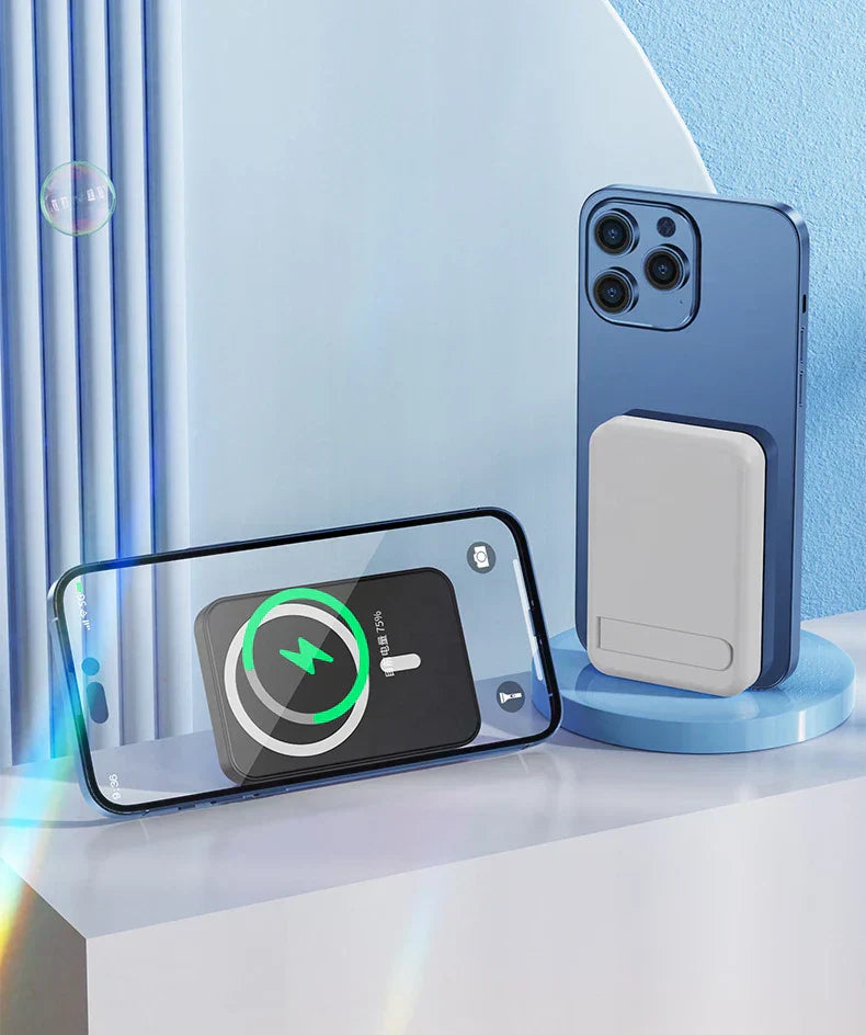 Trådløs magnetisk powerbank med støttefod
