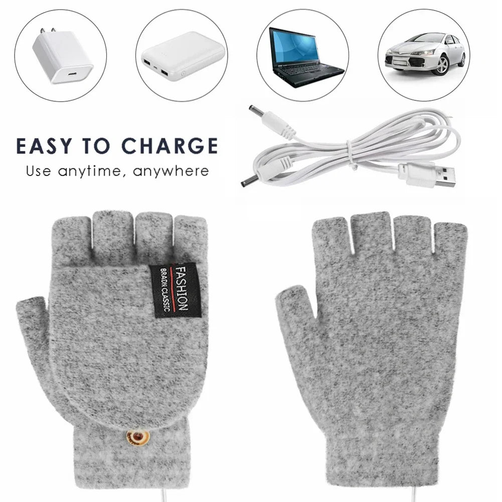 USB Värmehandskar | 3 Temperaturinställningar | Mjukt Stickat Material | Unisex Storlek