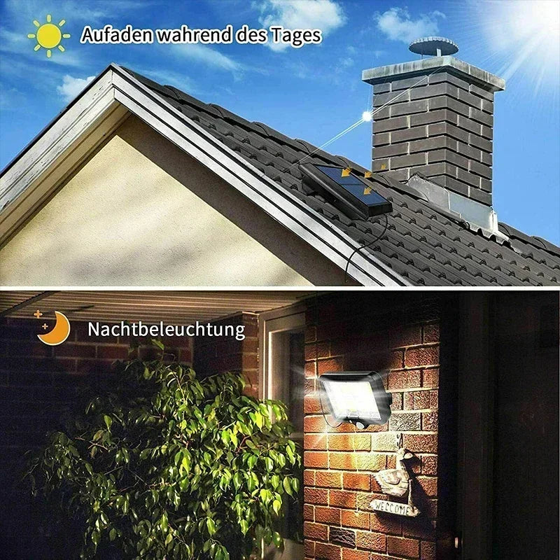 100 COB LED Solarlampe med bevægelsessensor og 3 indstillinger - IP65