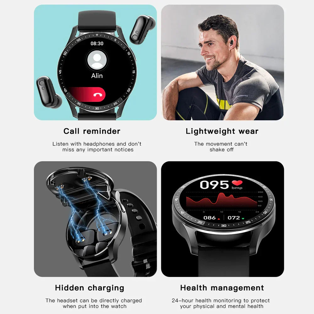 Två-i-ett smartklocka med Bluetooth-hörlurar