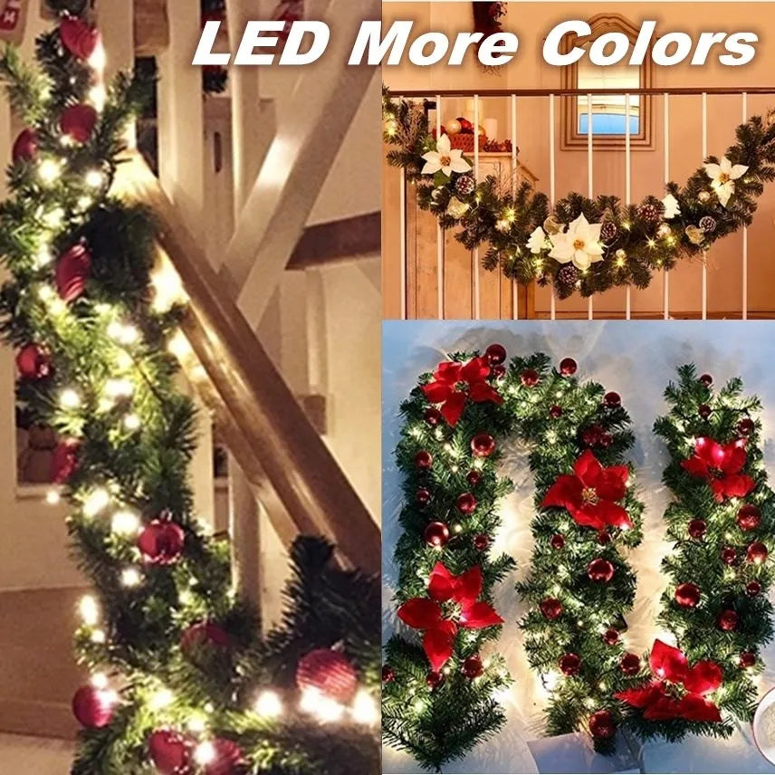 Lysende Julekrans 2,7 m med LED-belysning og grangrene - 5 farver