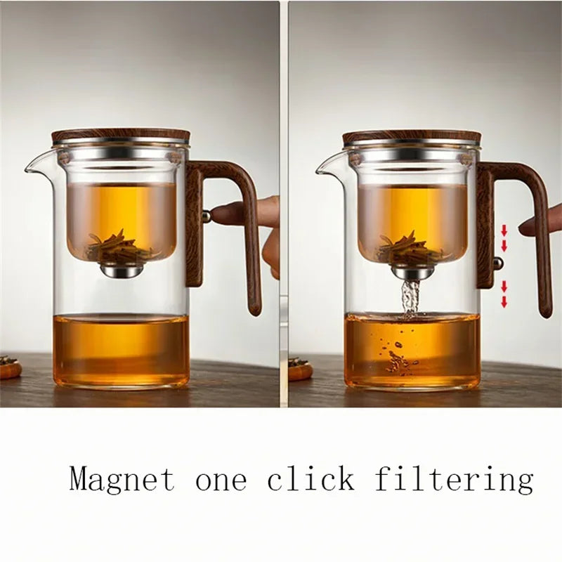 Elegant tekanna i glas med tesil – stilfull infusion med trähandtag