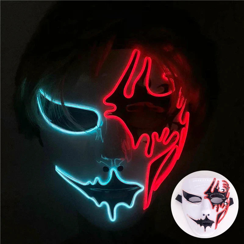 Neon LED Ansiktsmask, handmålad, full täckning med blinkande lägen, PVC + EL