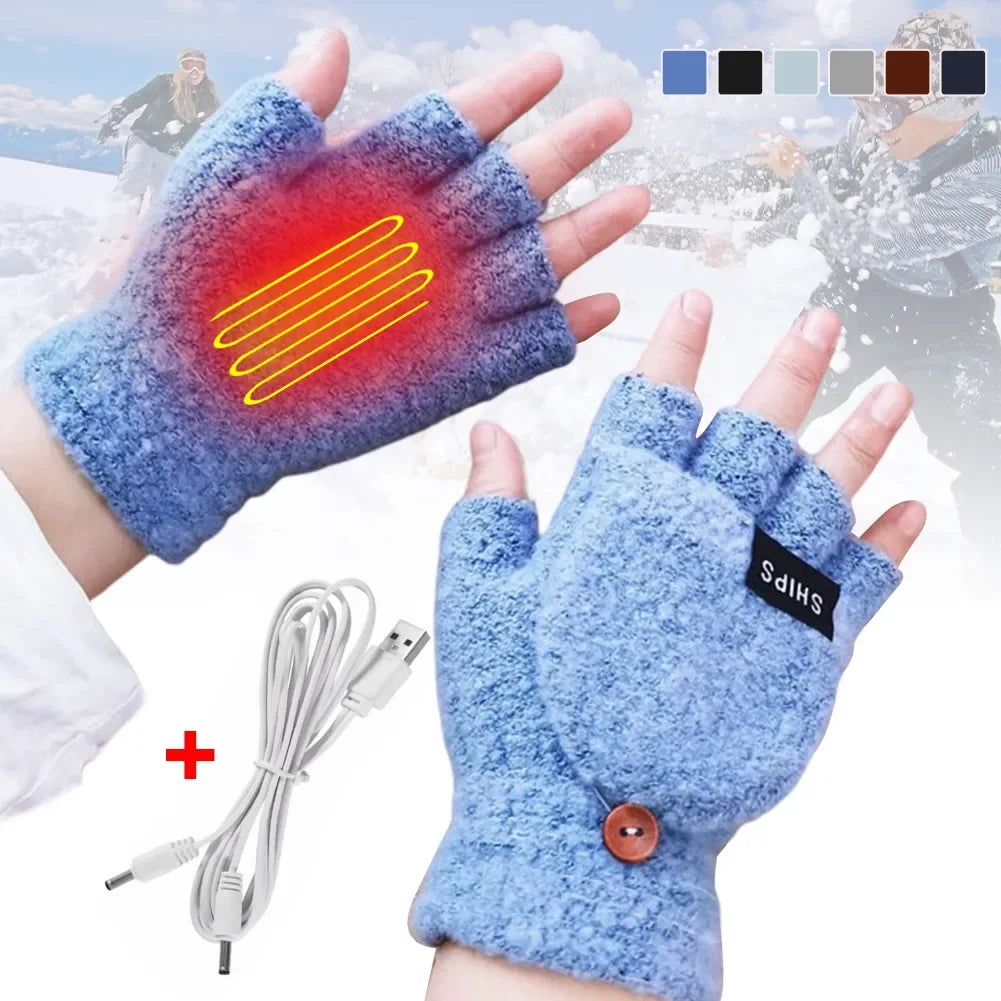 USB Värmehandskar | 3 Temperaturinställningar | Mjukt Stickat Material | Unisex Storlek