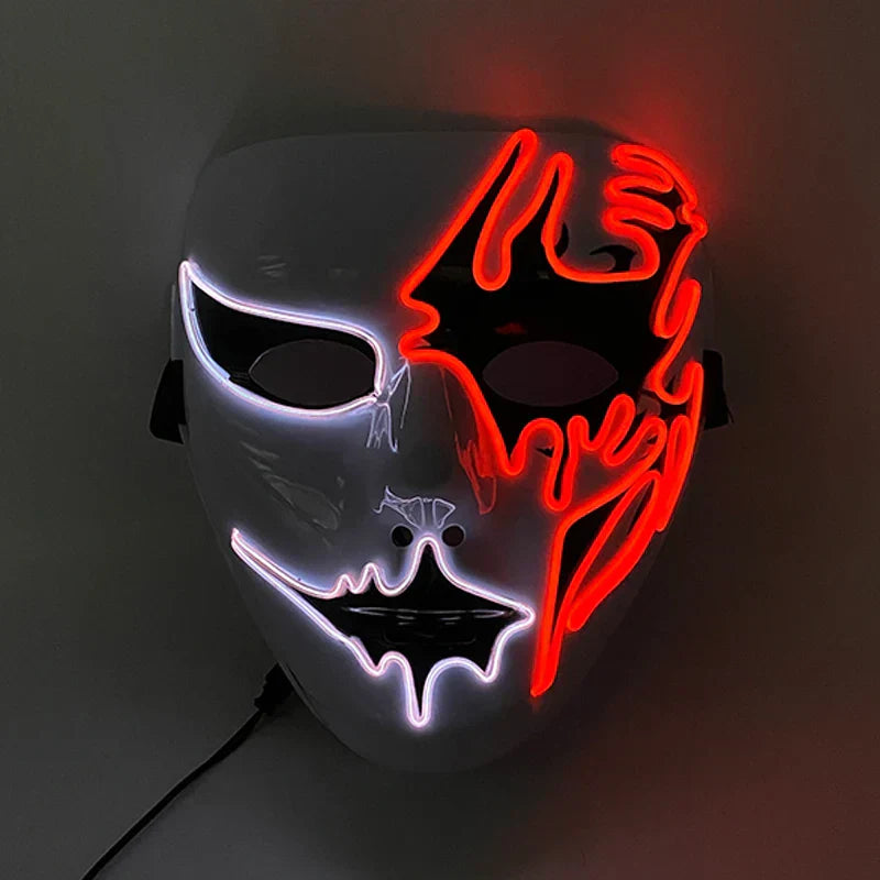 Neon LED Ansiktsmask, handmålad, full täckning med blinkande lägen, PVC + EL