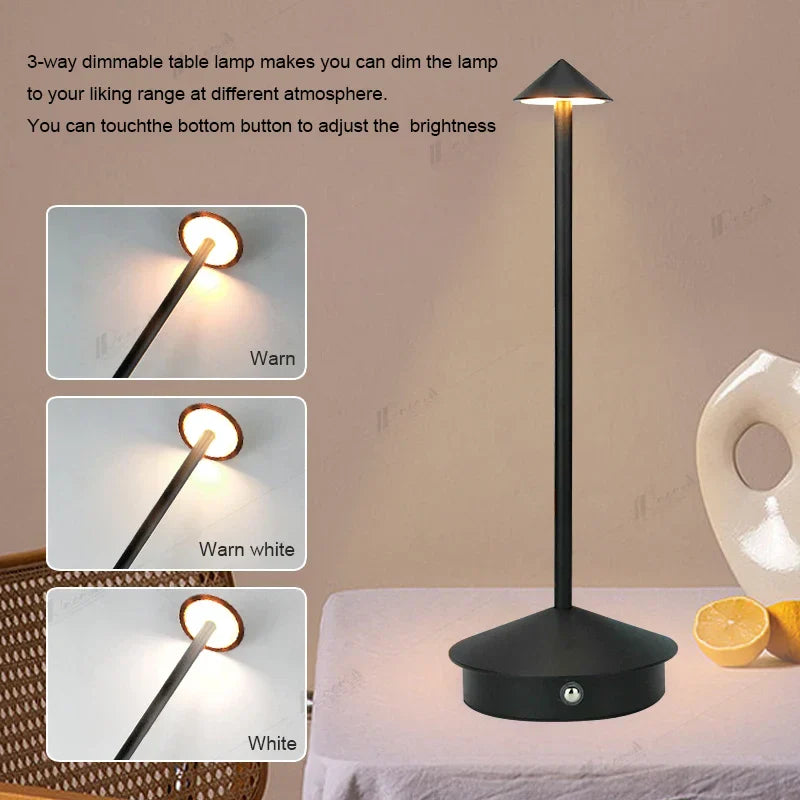 Trådløs LED Bordlampe – Genopladelig, Dæmpbar, Vandtæt, Multifunktionel