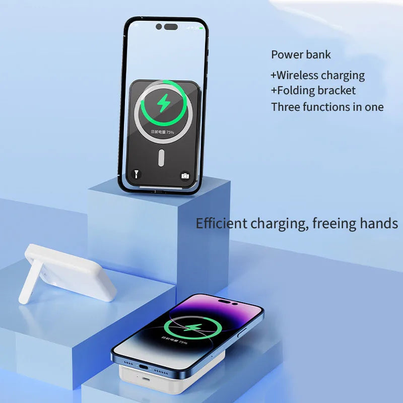 Trådløs magnetisk powerbank med støttefod