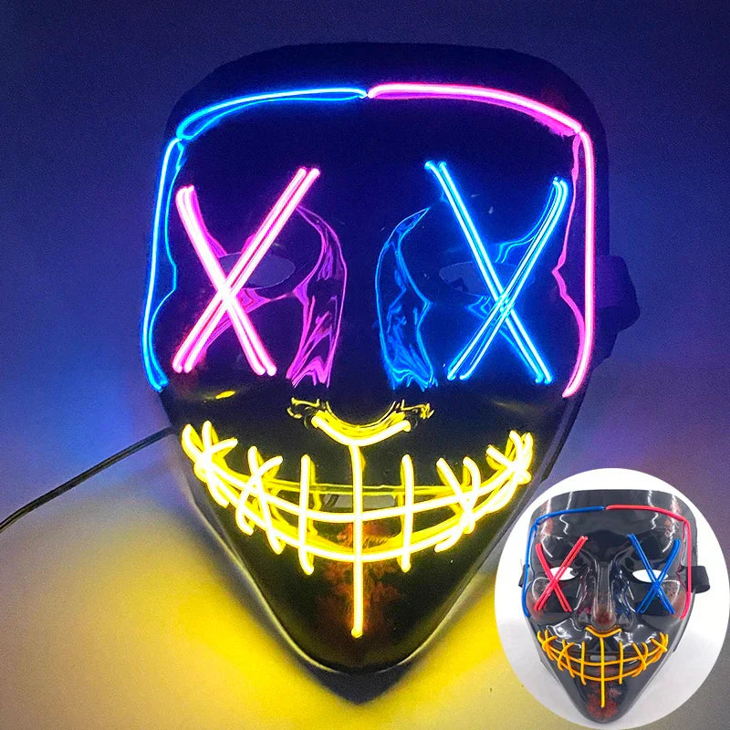 Neon LED Ansiktsmask, handmålad, full täckning med blinkande lägen, PVC + EL