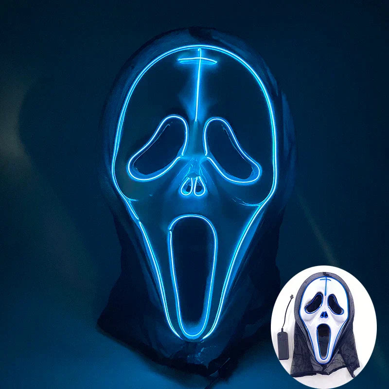 Neon LED Ansiktsmask, handmålad, full täckning med blinkande lägen, PVC + EL