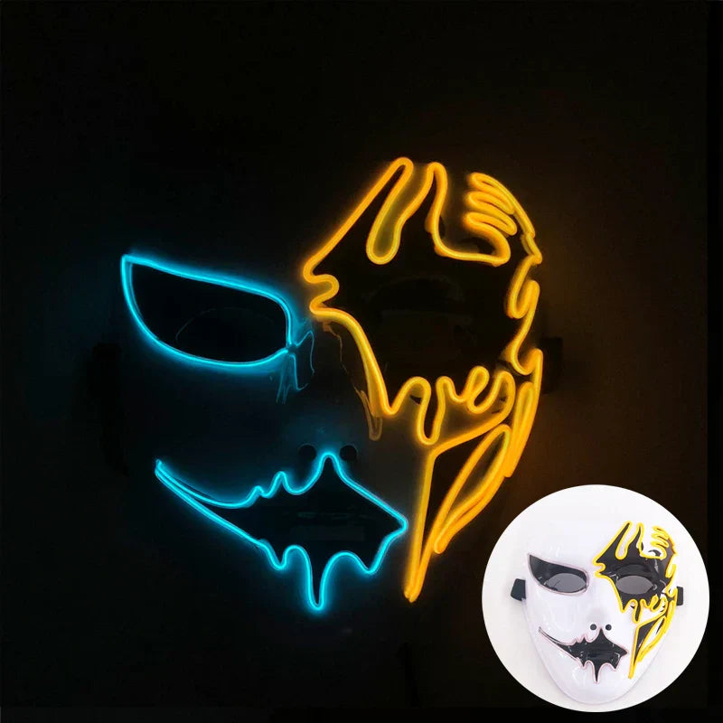 Neon LED Ansiktsmask, handmålad, full täckning med blinkande lägen, PVC + EL