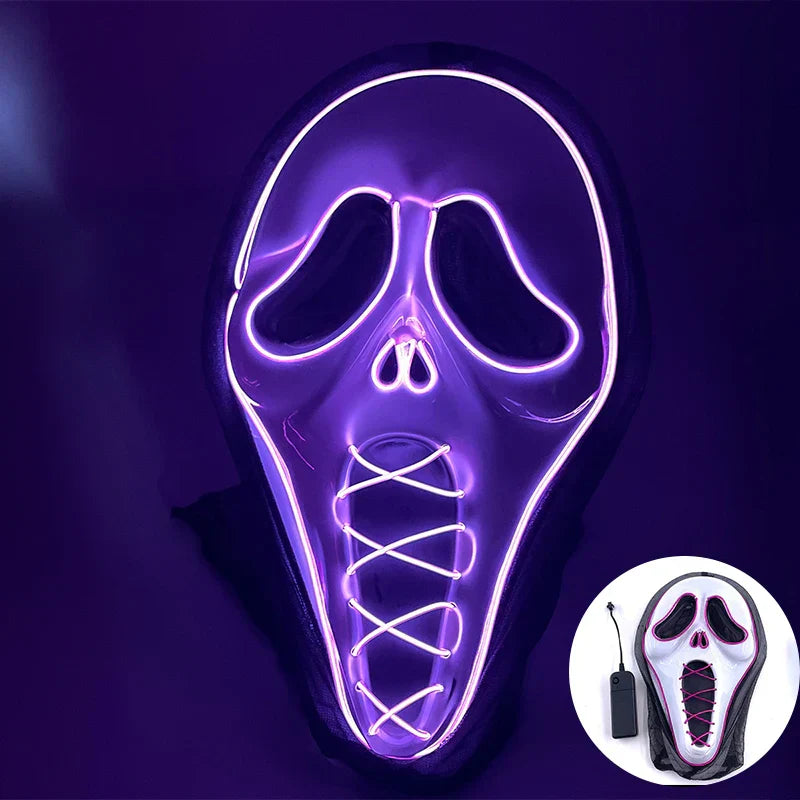 Neon LED Ansiktsmask, handmålad, full täckning med blinkande lägen, PVC + EL