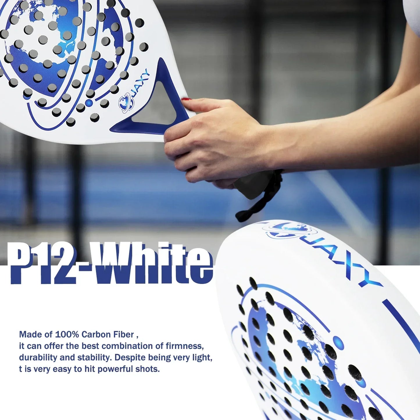 Lättvikts padelracket i kolfiber, matt finish, för nybörjare och proffs