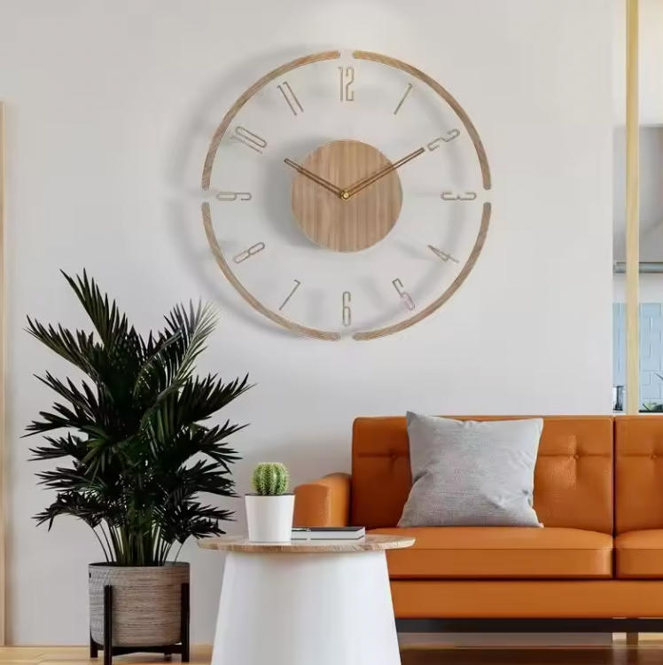 Vægur i Akryl og Træ med Stille Design