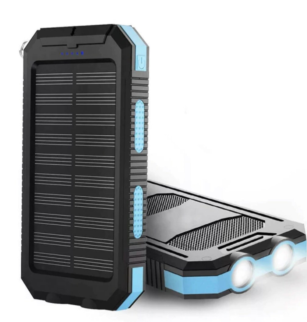 Robust solcells-powerbank med dubbel USB och LED-ficklampa