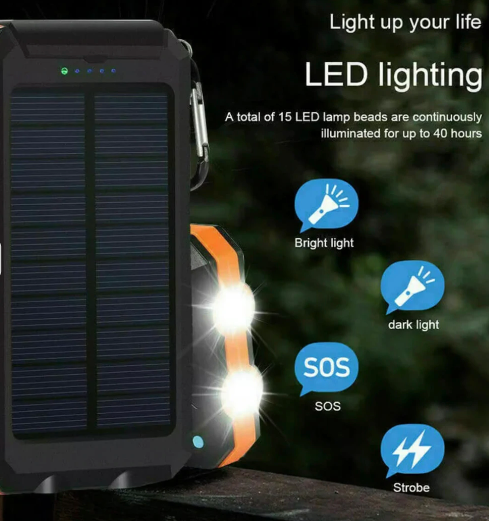 Robust solcells-powerbank med dubbel USB och LED-ficklampa