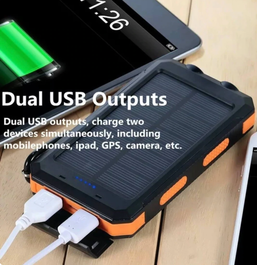 Robust solcells-powerbank med dubbel USB och LED-ficklampa