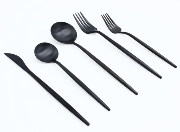 Elegant Sort Bestiksæt i Rustfrit Stål - Stilfuldt & Holdbart