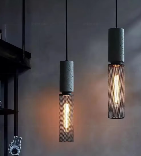 Industriell LED Pendellampa i Betong & Järn