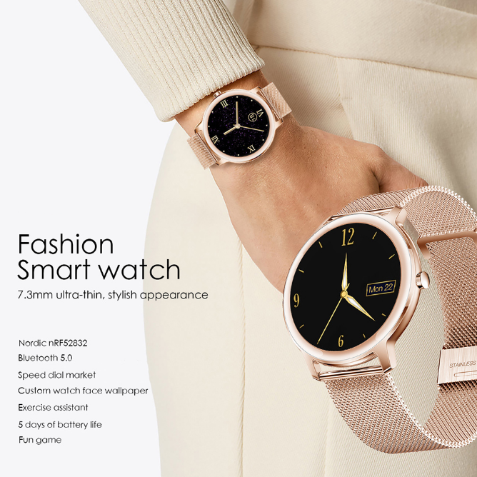 Elegant og funktionel smartwatch til kvinder med berøringsfølsom rund skærm og hjerteovervågning