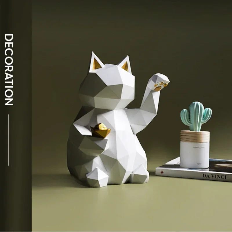 Minimalistisk Geometrisk Kattstaty för Lycka