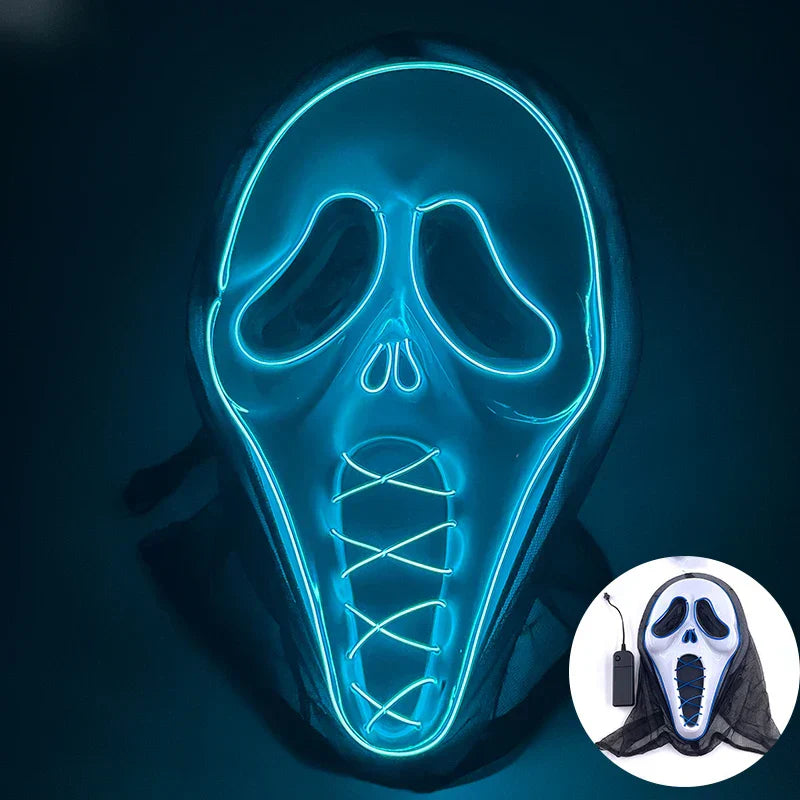 Neon LED Ansiktsmask, handmålad, full täckning med blinkande lägen, PVC + EL