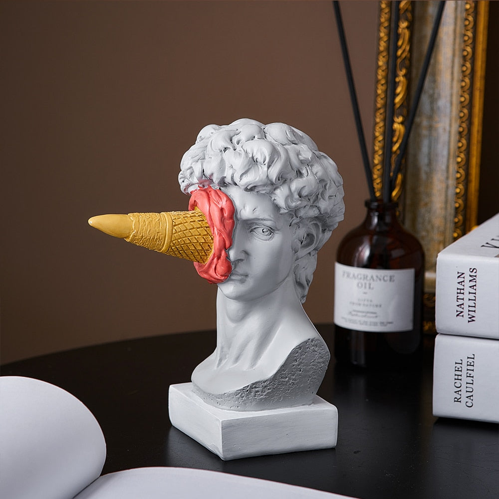 David-figur med isdekoration till hemmet skulptur