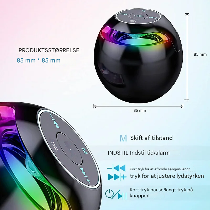 Bluetooth-vækkeur med LED-natlampe | 5W Højttaler | Bevægelsesfølsom skærm | 2200mAh batteri