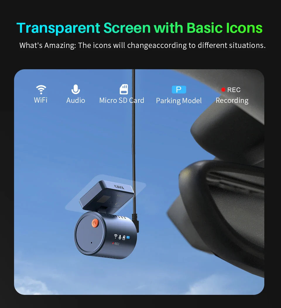 Diskret 2K Dash Cam med WiFi & Stemmekontrol - Klar Nattesyn