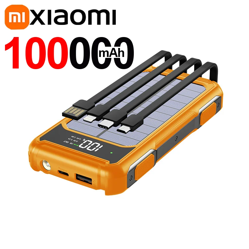 Soldriven Powerbank med 20 000mAh Kapacitet | 4-i-1 Kabel | Nödbelysning