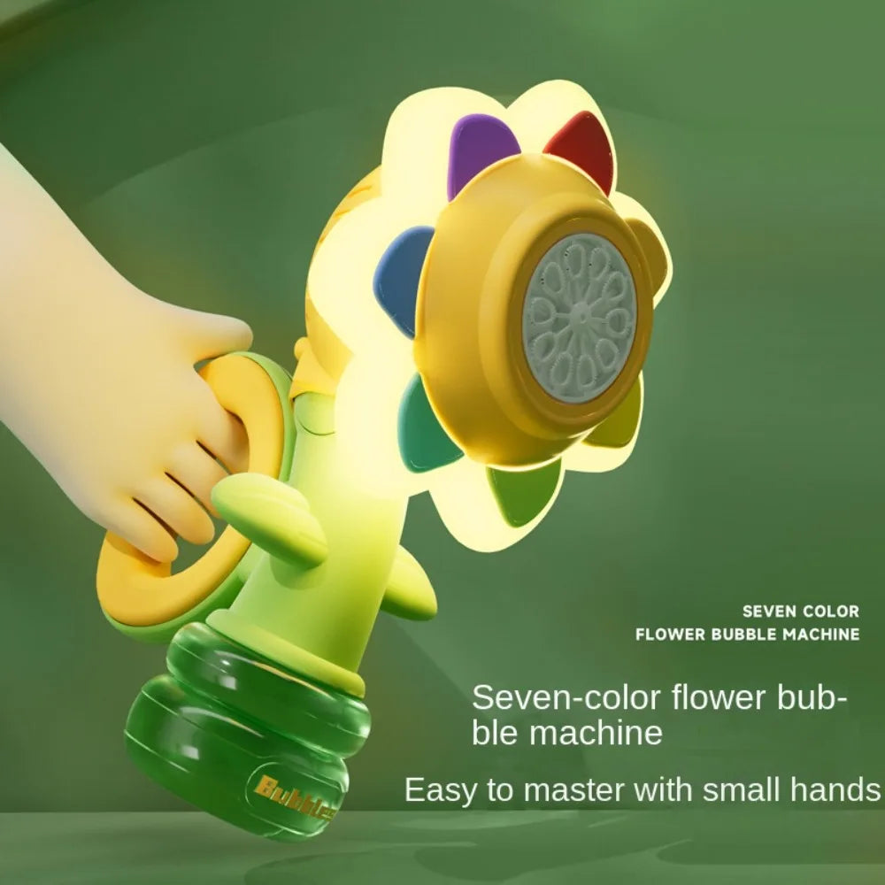 Bærbar sæbeboblemaskine til børn i solblomstdesign