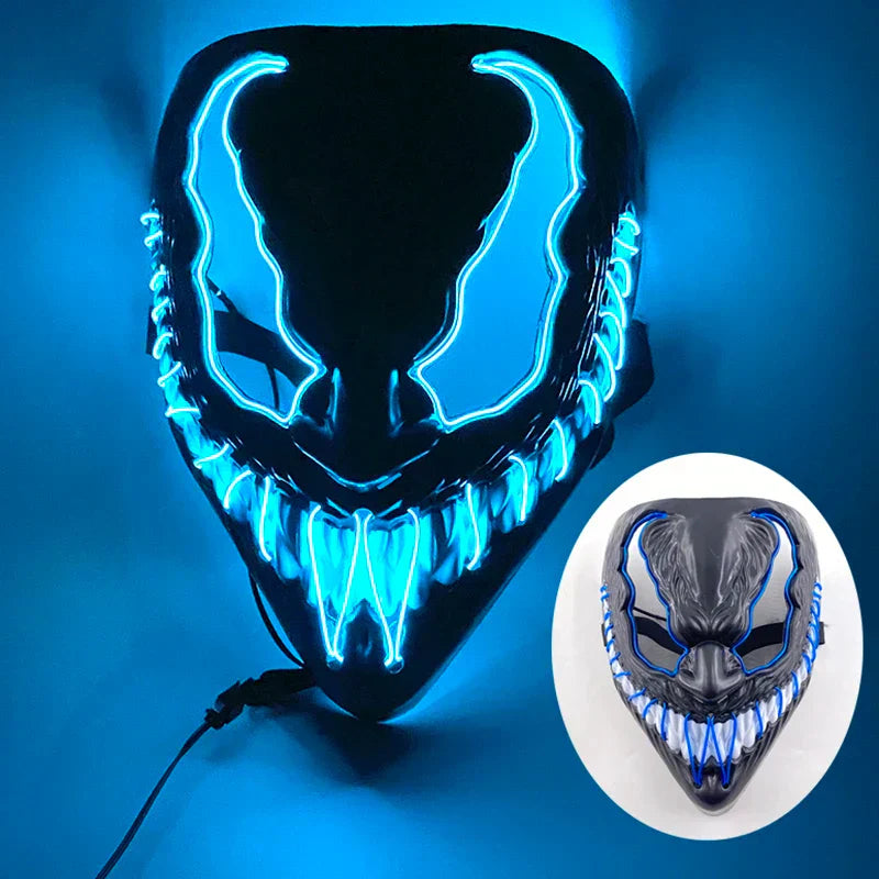 Neon LED Ansiktsmask, handmålad, full täckning med blinkande lägen, PVC + EL