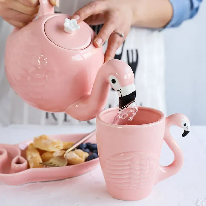 Pink Flamingo Keramisk Te Sæt
