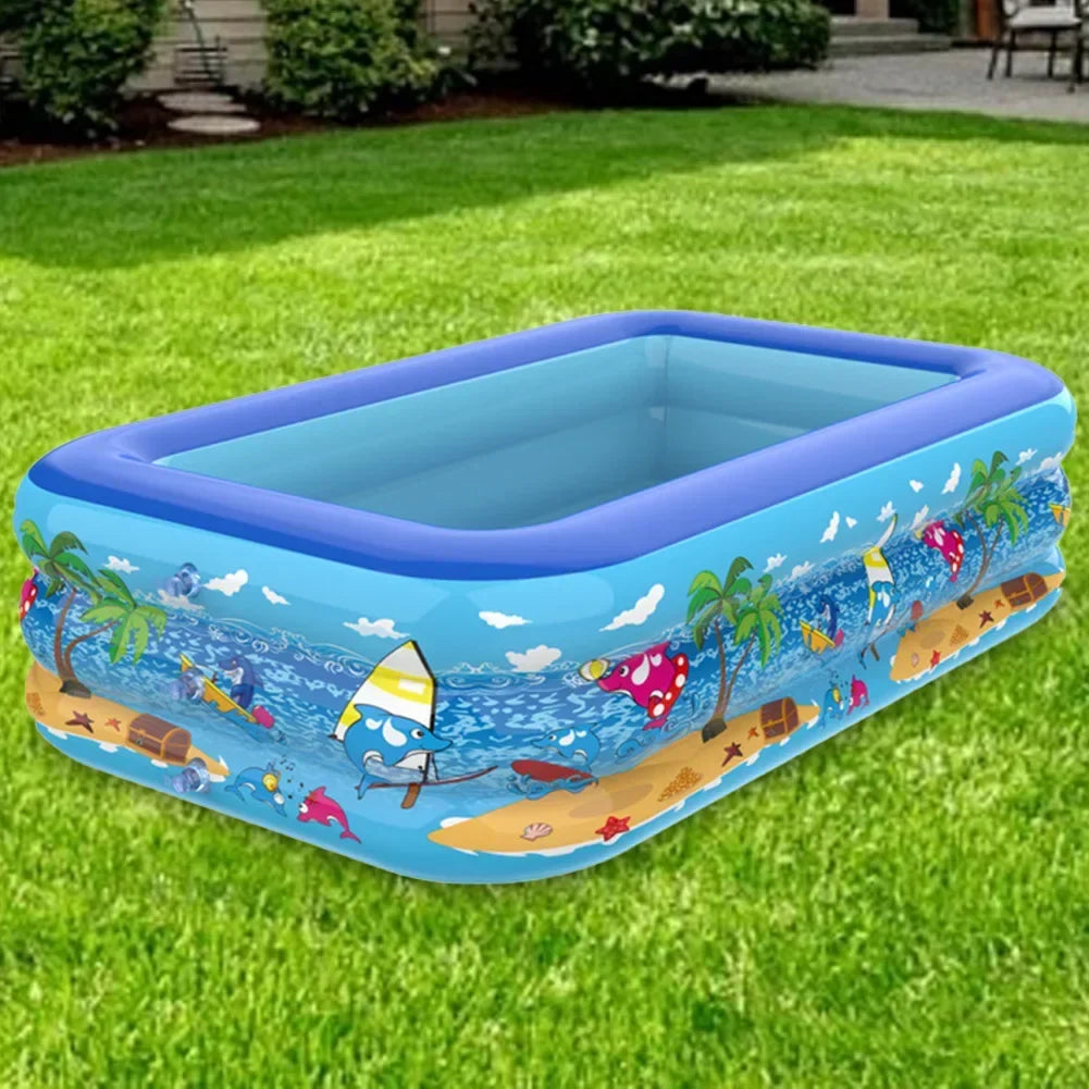 Uppblåsbar Barnpool | 110–180 cm | Tjock PVC | Tecknad Design för Trädgård och Balkong