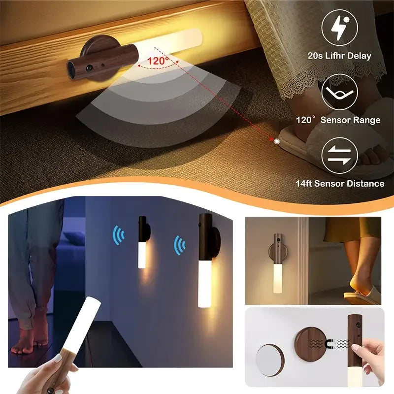Genopladelig LED Natlys med Bevægelsessensor & Magnetisk Montering