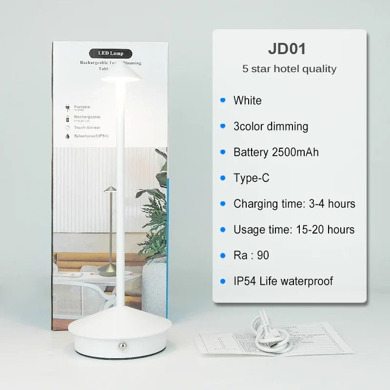 Trådløs LED Bordlampe – Genopladelig, Dæmpbar, Vandtæt, Multifunktionel