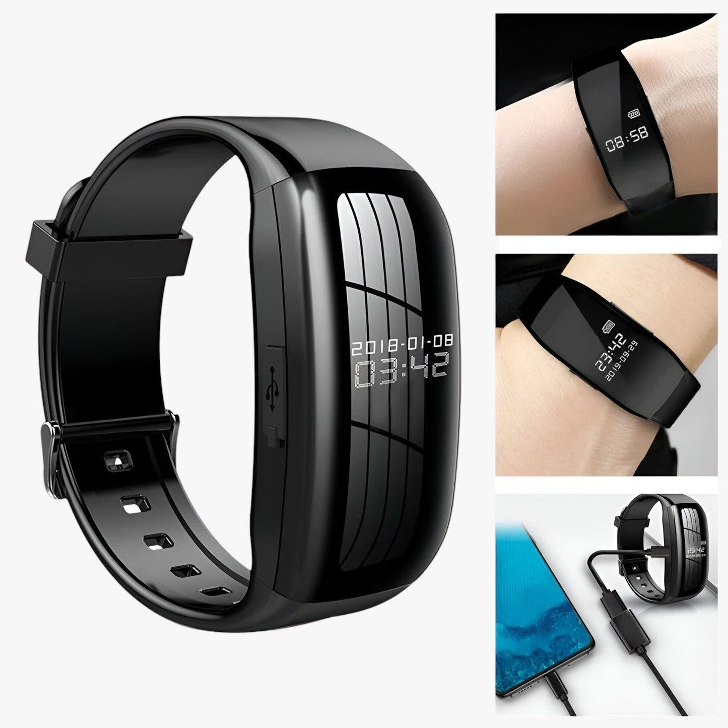Mini kamera ur med lydoptagelse og USB-lagring – Diskret overvågning i elegant armbåndsur