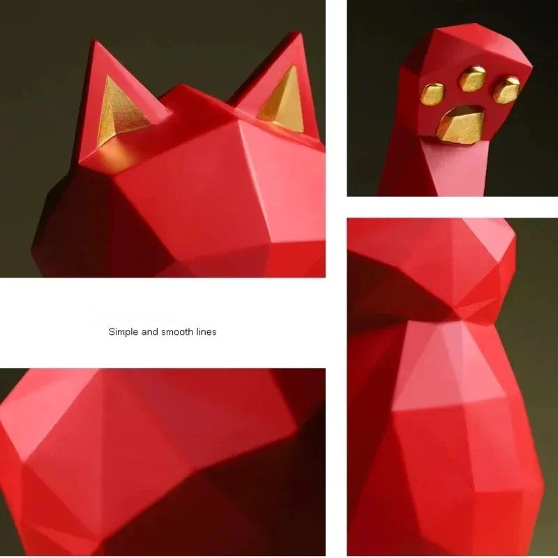 Minimalistisk Geometrisk Kattstaty för Lycka